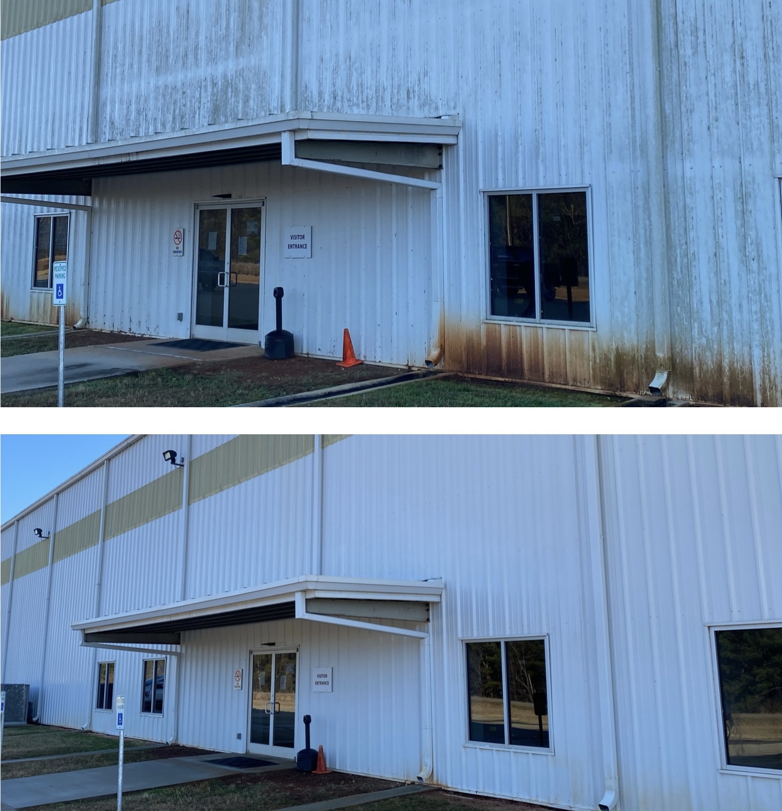 Commercial warehouse softwash performed in Brentwood, TN